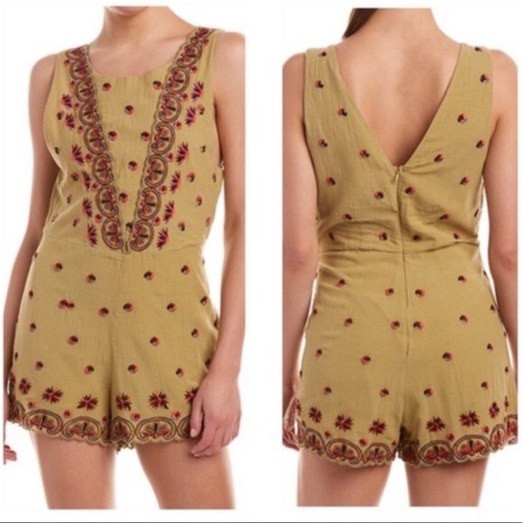 Free People Pants - SOLD Free people embroidered floral olive romper size 2